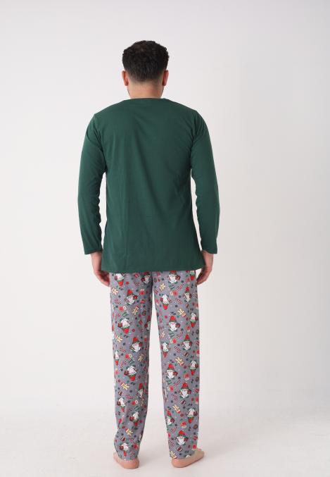 Pijama barbati Craciun,maneca lunga si pantaloni lungi,imprimeu mos,En-gros